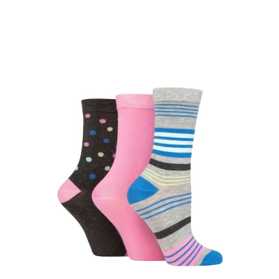 Image of Women&#039;s 3 Pair SOCKSHOP Wildfeet Patterned Bamboo Socks Multi Stripe Light Grey 4 8 Ladies