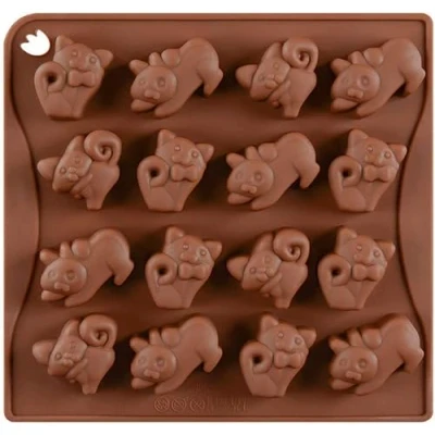 Image of Selecto Bake 16 Cavity DIY Silicone Baking Moulds Cat Shaped Pans Candy Molds Chocolate Mould Ice Cube Trays