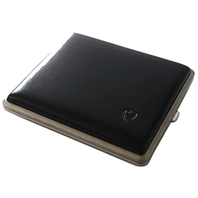 Image of GERMANUS Cigarette Case: &quot;Black Leather&quot;, Made in Germany, 100 mm Length, for 80 Cigarettes