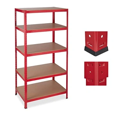 Image of Relaxdays Heavy Duty Shelf Unit, 5 Tiers, Capacity 1325 kg, Modular Cellar Shelves, HWD 180x90x60 cm, Metal/MDF, Red