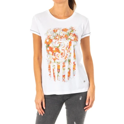 Image of La Martina Womenss Short Sleeve T shirt with round neck LWR309 White Cotton Size Small