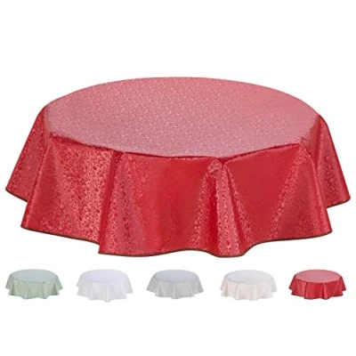 Image of Home Direct Round Embossed Oilcloth PVC Wipe Clean Tablecloth 140cm 55&quot; Red