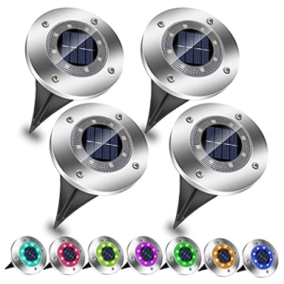 Image of EXTRASTAR Solar Light for Outdoor Garden, Multicolor Ground Lights with 8 LEDs Chips, (4 Pack), RGB Color Changing IP65 Waterproof Powered Pathway Lights, Landscape Lamp