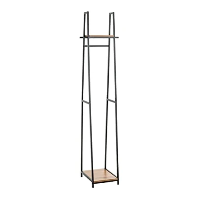 Image of HAKU Mobel Standing Wardrobe Oak, Black, Mdf, Metal Size: W 38 cm X H 166 D 40 cm, Style: Modern