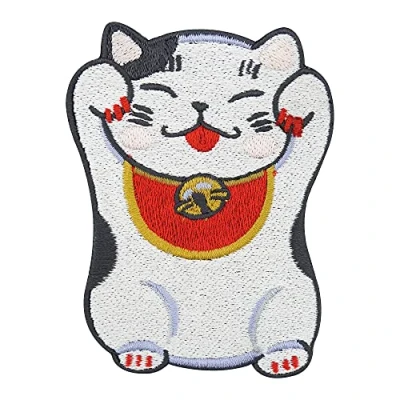 Image of Black Chinese Lucky Cat Iron on Patch Kawaii Patches, Waving Embroidery Patch, ironable Paws Badges Finally Home