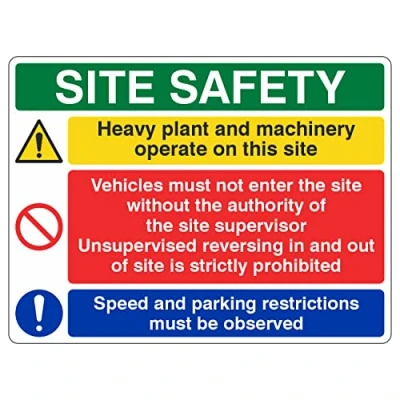 Image of 800x600mm Multi Hazard Site Safety Heavy Plant &amp; Machinery Sign Large Landscape
