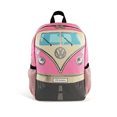 Image of BRISA VW Collection Volkswagen Hiking Laptop University Backpack in T1 Bus Campervan Design (15 L/4 gal/Small) (Pink)