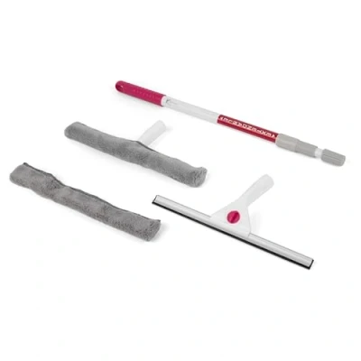 Image of Kleeneze KL062611EU 2 in 1 Window Cleaning Set Telescopic Glass Cleaner Kit, Extendable Handle up to 1.3M, Reusable Microfibre Pads, Rubber Squeegee, Interchangeable Head, Streak Free, Mirror/Car