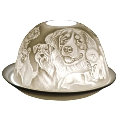 Image of Dog Porcelain Tealight Holder Dome, a Stunning Cello Candle Projecting 3D Image. Suitable To Be Used With Tealights Candles, Ornaments. Gifts For Women.