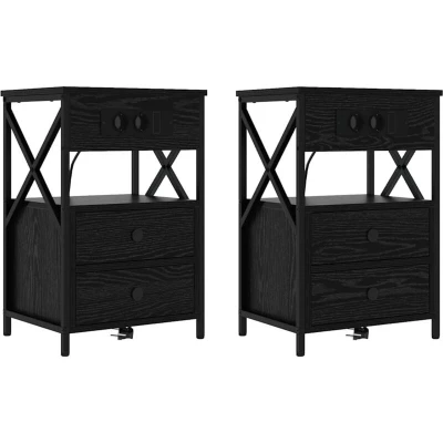 Image of vidaXL Bedside Cabinet 2 pcs Black oak 40 x 31 60 cm Engineered wood