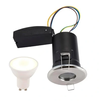Image of Saxby 50688 Satin Nickel ShieldPLUS Fixed IP65 Downlight with 5W Cool White LED Lamp