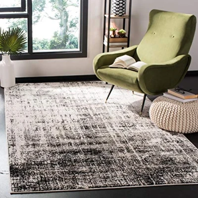 Image of SAFAVIEH Modern Abstract Rug for Living Room, Dining Bedroom Adirondack Collection, Short Pile, in Silver and Black, 122 X 183 cm