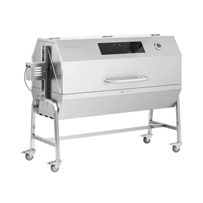 Image of Royal Catering RCSG 61PP Suckling Pig Grill 40 kg Length Barbecue Skewer: 138 cm with Cover and Thermometer Skewer Lamb Stainless Steel