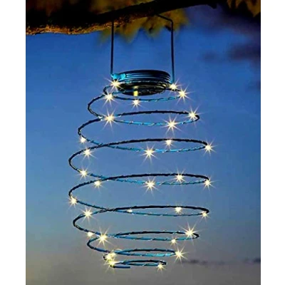 Image of Garden Mile Solar Powered Warm White Copper LED Spiral Hanging Lights Outdoor Lighting (Warm Light)