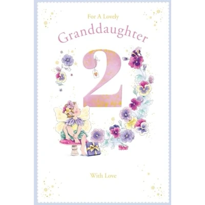 Image of Granddaughter 2nd Birthday Card Age 2 Pansy Fairy 9&quot; x 6&quot; Lovely Verse