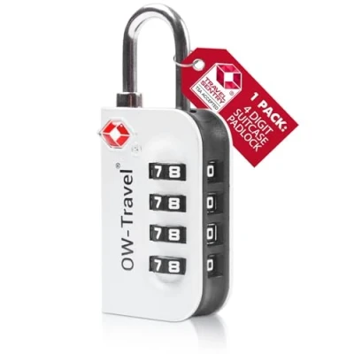Image of OW Travel Luggage Locks TSA Approved (1 Pack Silver) 4 Digit Suitcase Padlocks. Security Backpack Padlock Suitcase, Case Locks, Combination Lock Bag, Gym Locker Padlocks