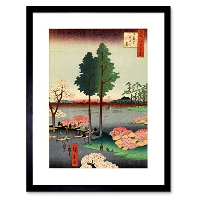 Image of Wee Blue Coo Painting Japanese Woodblock Tall Trees Park New Framed Wall Art Print