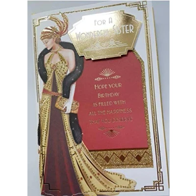 Image of Art Deco Lady Sister Glittered Birthday Card