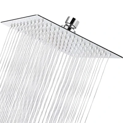 Image of 8 Inch Square Shower Head, 360 Adjustable Angle Overhead Rainfall Universal High Pressure Head for Bathroom, Replacement Bathroom