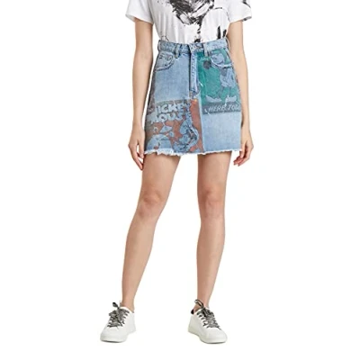 Image of Desigual Vintage Mickey Mouse Comic Rigid Mini Skirt RRP£84 Style 21WWFD07 Blue
