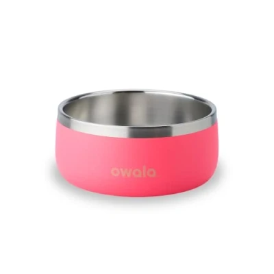 Image of Owala Pet Bowl Durable Stainless Steel, Food and Water for Dogs, Cats, All Pets, Non Slip Base, 24oz, Pink (Hyper Flamingo)
