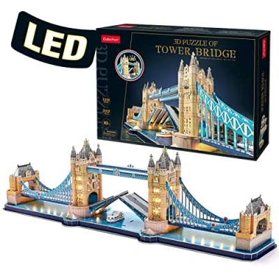 Image of CubicFun LED London Tower Bridge 3D Puzzles for Kids Adults 89 * 24 20 CM Souvenirs Building Model Kit Gifts UK Jigsaw Age 10 Year Old Up 222 Pcs