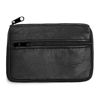 Image of Coin Purse Pouch for Women, Genuine Leather Mini Wallet with Keychain Ring Holder