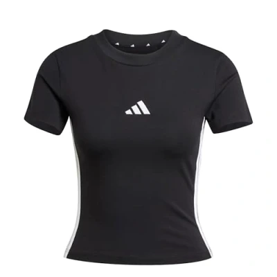 Image of adidas Women&#039;s Essentials 3 Stripes Slim Baby T Shirt, Black/White, XXL