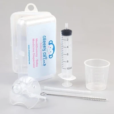Image of Baby Medicine Dispenser Syringe Kit with Dummy Teether Newborn Babies Essentials Set for Relief &amp; Comfort