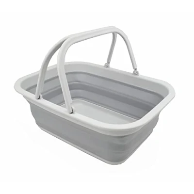Image of SAMMART 9.2L Collapsible Tub with Handle Portable Outdoor Picnic Basket/Crater Foldable Shopping Bag Space Saving Storage Container (Grey, 1)