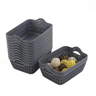 Image of Yarebest Desktop Basket, Plastic Small Storage Trays Baskets Set of 12 Grey