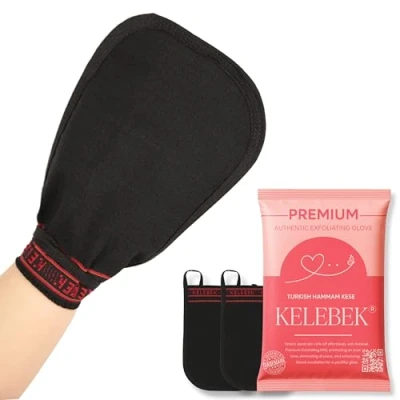 Image of (2 Count Rough) Kelebek Premium Natural Exfoliating Gloves, Turkish Hammam Kese, Original Mitt, Body Scrub for Men and Women