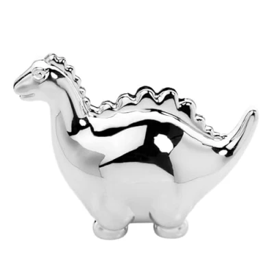 Image of Dinosaur Money Box Bank 13cm Silver Plated for New Baby or Christening Comes boxed 6988
