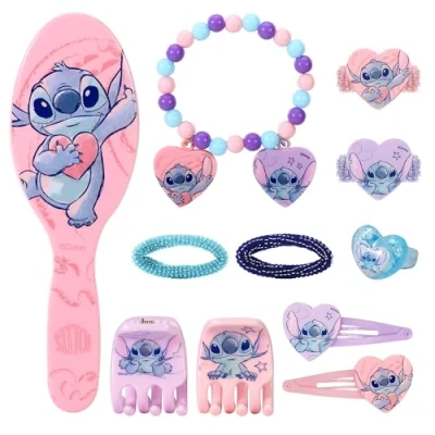 Image of Disney Stitch 11pcs Girls Kids Childrens Hair Accessories Clips Comb Bands and Beauty Set