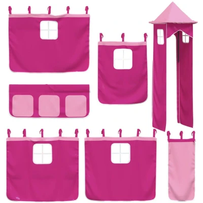 Image of vidaXL Pink Polyester Loft Bed Curtains with Tunnel Synthetic Durable Material, Bedtime Fun Design, Storage Pockets on