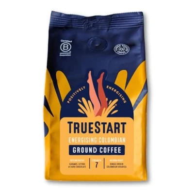 Image of TrueStart Ground Coffee 200g, Energising Colombian for Cafetiere V60 Aeropress, Single Origin Arabica Beans, Freshly Hand Roasted Speciality Grade, Medium Roast