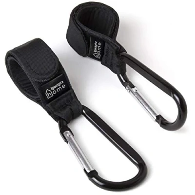 Image of iGadgitz Home U7098 Buggy Strap Carabiner Clips Pram Hooks Stroller Black 2pcs