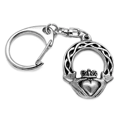 Image of Celtic Weave Claddagh (Heart, Crown, Hands) Push Gate Keyring with Lemon Burlap Pouch