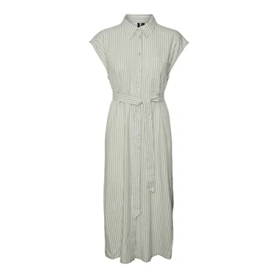 Image of VERO MODA Women&#039;s Vmmymilo Sl Calf Shirt Dress WVN Ga, Reseda/Stripes: Snow White, S