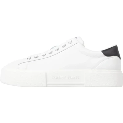 Image of Tommy Jeans Foxing Flatform Trainers, Women&#039;s, Size: 6, Ecru/black Leather/synthetics