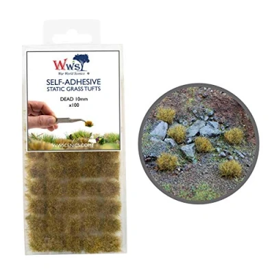 Image of War World Scenics Self Adhesive Static Grass Tufts x 100 Dead, 10mm Model Railway Wargame Scenery Railroad Modelling Diorama Miniature Hobby Tabletop