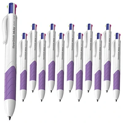 Image of 12 x Papermate InkJoy Quatro Retractable Ballpoint pens, 1.0mm Medium Point, White/Purple Loose in Plain Packaging