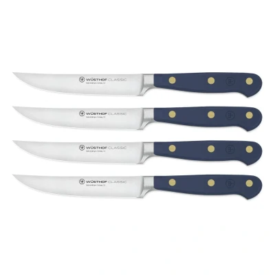 Image of WÜSTHOF Classic 4 Piece Steak Knife Set, 12 cm (4.5&quot;&quot;), Wild Blueberry (Blue)