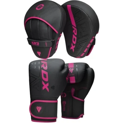 Image of RDX Boxing Gloves and Pads Set, Maya Hide Leather KARA Hook Jab Curved Focus Mitts with Punching for MMA, Muay Thai, Kickboxing Coaching, Martial Arts, Hand Target Strike Shield