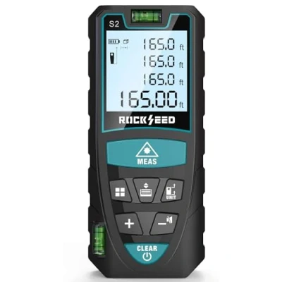 Image of Laser Distance Meter 50M/165ft, RockSeed IP54 Measure with 2 Bubble Levels,Portable Rangefinder Digital 4 Line LCD Display and Bigger Clear Backlight