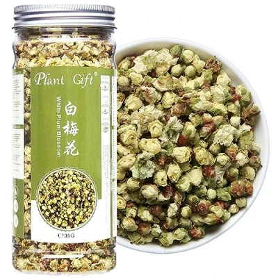 Image of PlantGift White Plum Blossom Tea Flower, 35G/1.23oz 白梅花 绿萼梅花 Dried Plums，Plum Flower for Tea, Herbal, Floral DIY Craft