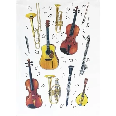 Image of Half a Donkey The Instruments Collection Strings and Brass Large Cotton Tea Towel