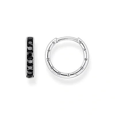 Image of THOMAS SABO Women Hoop earrings black stones pavé silver 925 Sterling Silver, Blackened CR668 643 11