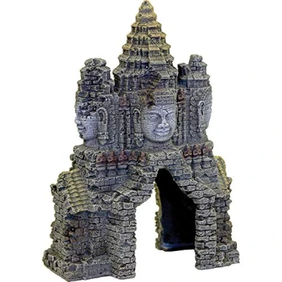 Image of Rosewood Temple Gate Angkor Wat Aquarium Ornament,Dark Green