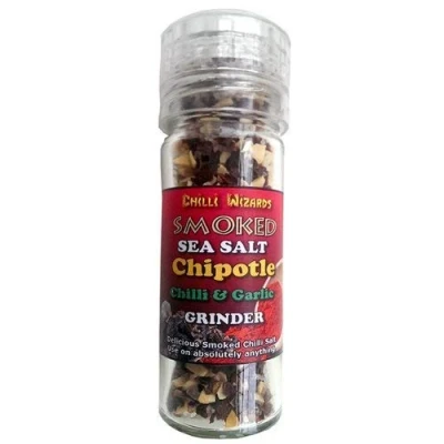 Image of Chipotle (Smoked Jalapeno) &amp; Garlic Chilli Pepper Smoked Dead Sea Salt Grinder 90g